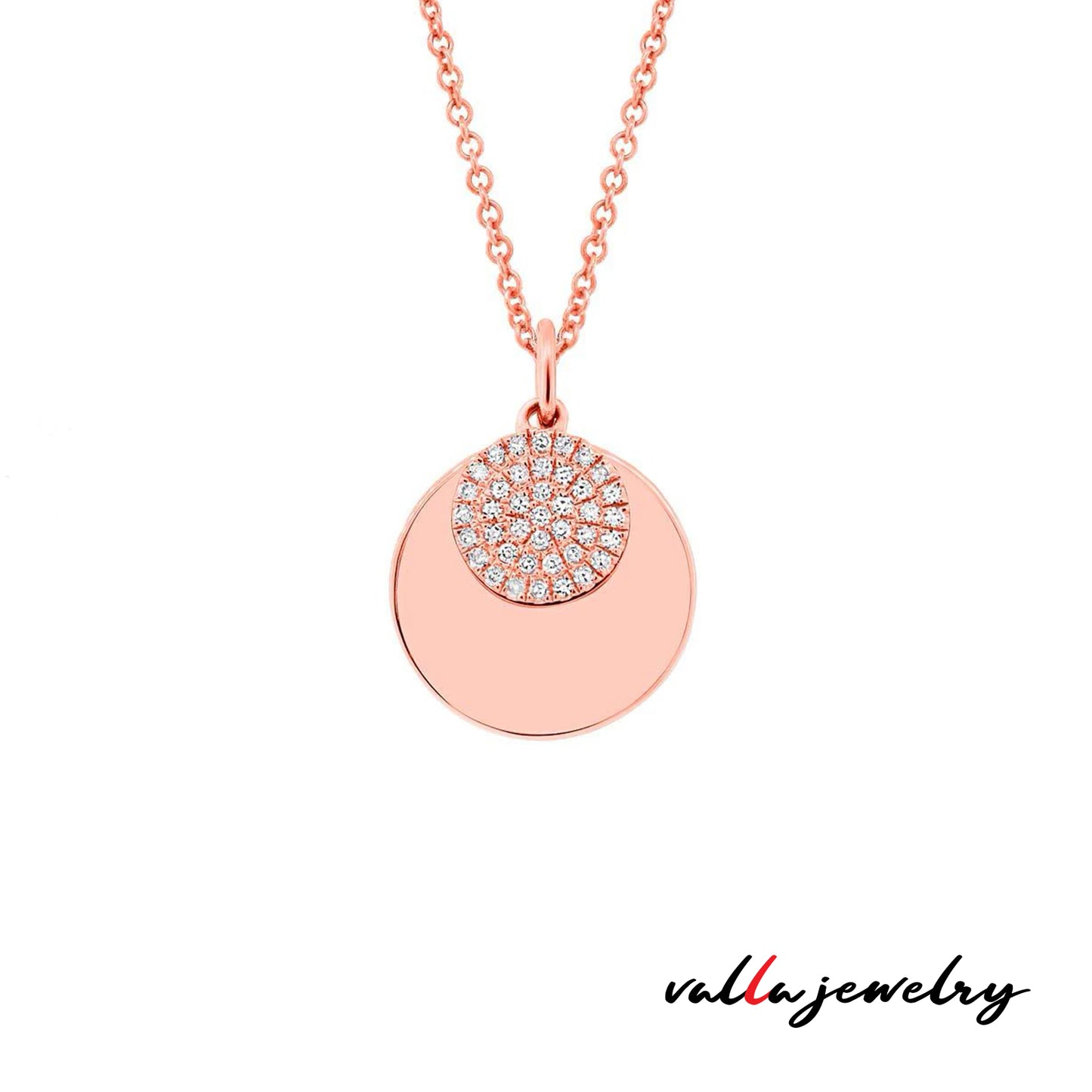 14k Rose Gold Fashionable Necklace with Diamond Circle Pendant - 0.09ct V0189