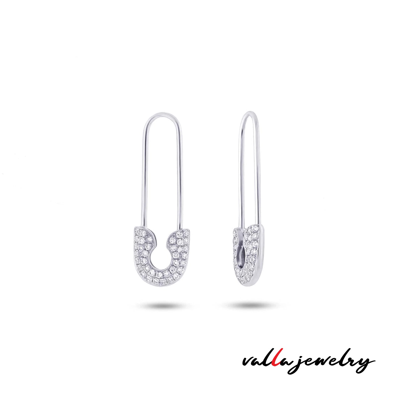 14Kt White Gold Diamond Safety Pin Earrings