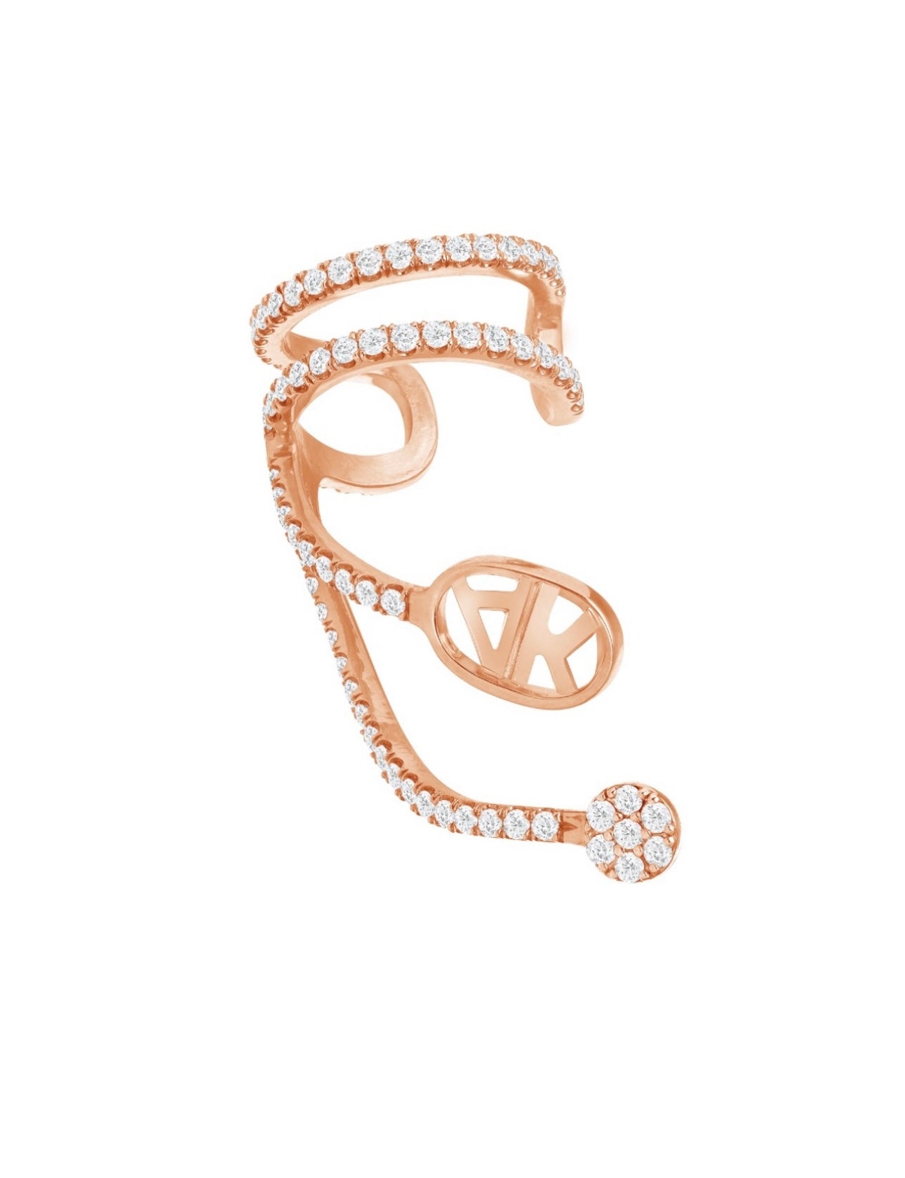14k Customizable Initial Rose Gold Crawl With Cuff Earring