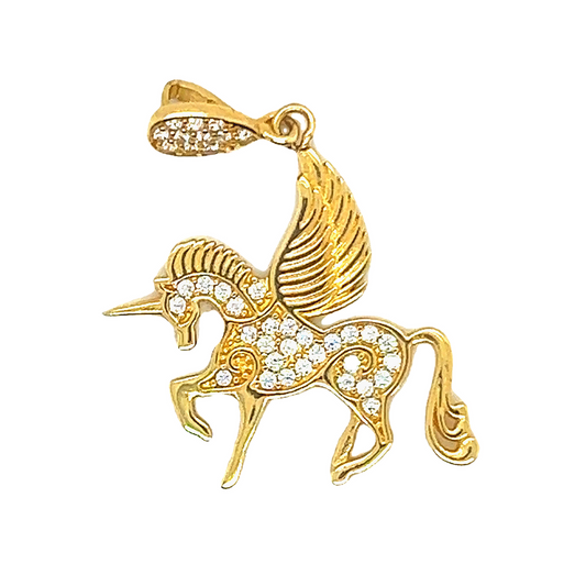 Yellow Gold Beautiful Horse Pendant With White Sapphire