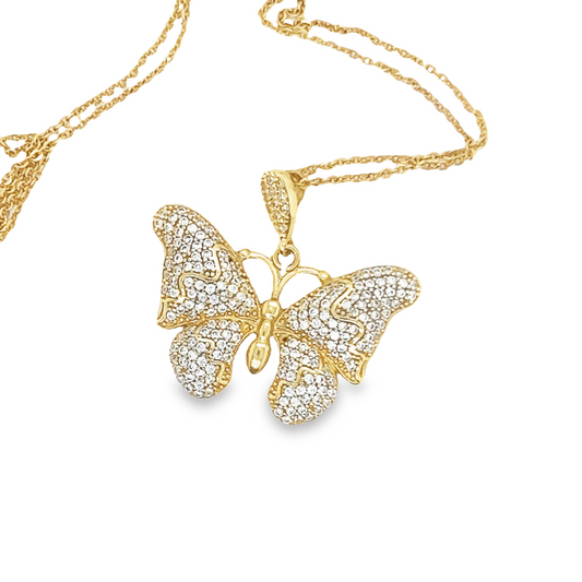 14K Yellow Gold Butterfly Pendant with White Sapphire