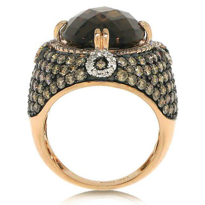 White & Champagne Diamond & 11.60ct Smokey Topaz 14k Rose Gold Ring - 3.25ct