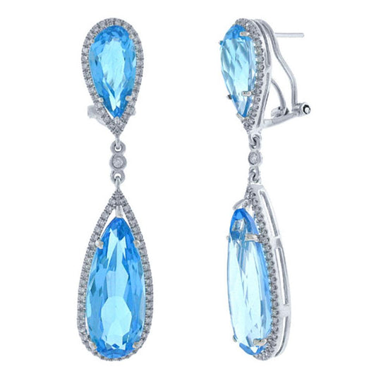 Diamond & 25.66ct Blue Topaz 14k White Gold Earring - 0.90ct