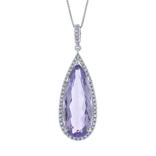 Diamond & 7.38ct Amethyst 14k White Gold Pendant - 0.30ct