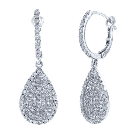 14k White Gold Diamond Pave Drop Earring - 0.90ct