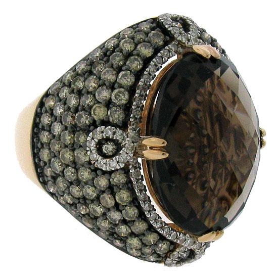 White & Champagne Diamond & 11.60ct Smokey Topaz 14k Rose Gold Ring Sz 10 - 3.25ct