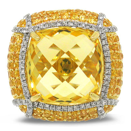 Diamond & 12.48ct Citrine & 3.87ct Yellow Sapphire 14k Yellow Gold Ring - 0.57ct