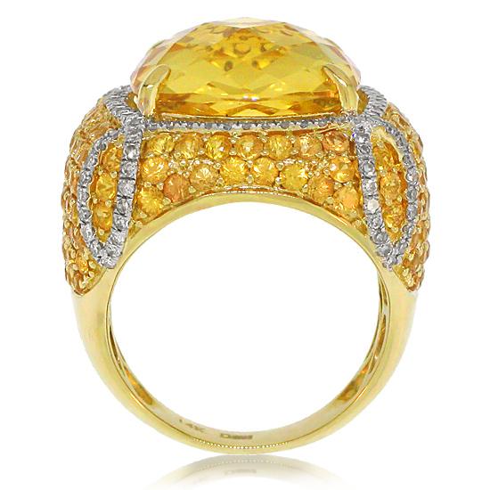 Diamond & 12.48ct Citrine & 3.87ct Yellow Sapphire 14k Yellow Gold Ring - 0.57ct