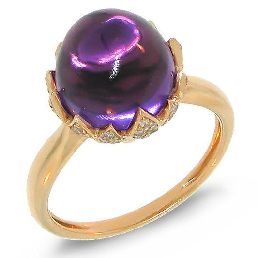 Diamond & 7.69ct Amethyst 14k Rose Gold Ring - 0.29ct