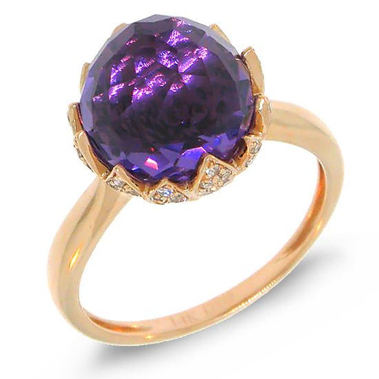 Diamond & 7.10ct Amethyst 14k Rose Gold Ring - 0.29ct