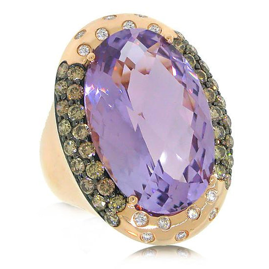 White & Champagne Diamond & 14.53ct Amethyst 14k Rose Gold Ring - 1.22ct