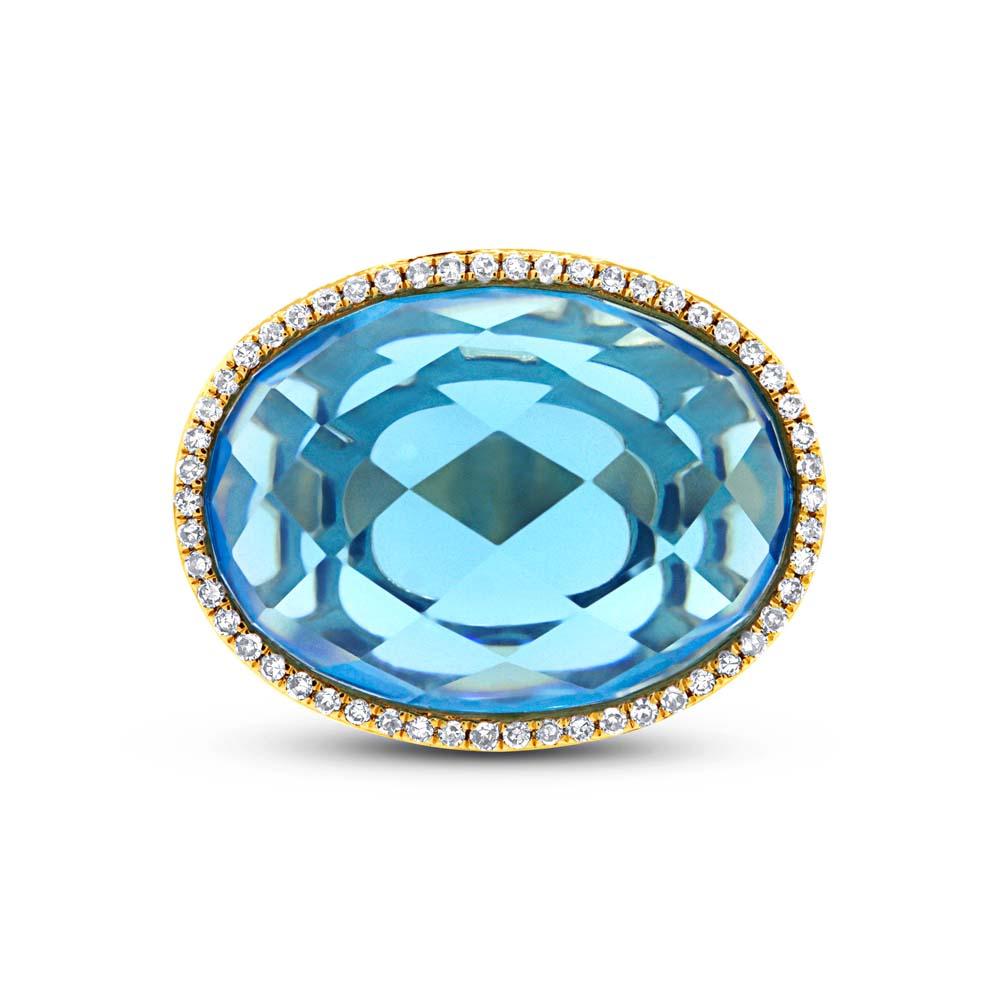Diamond & 12.39ct Blue Topaz 14k Yellow Gold Ring - 0.17ct