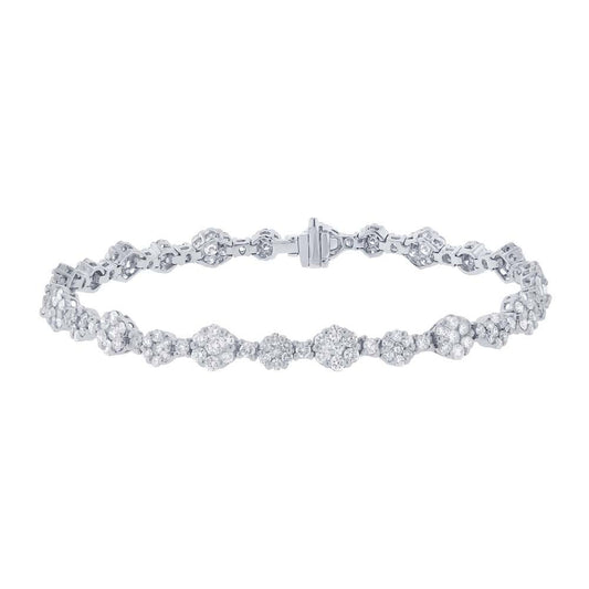 18k White Gold Diamond Cluster Lady's Bracelet - 4.18ct