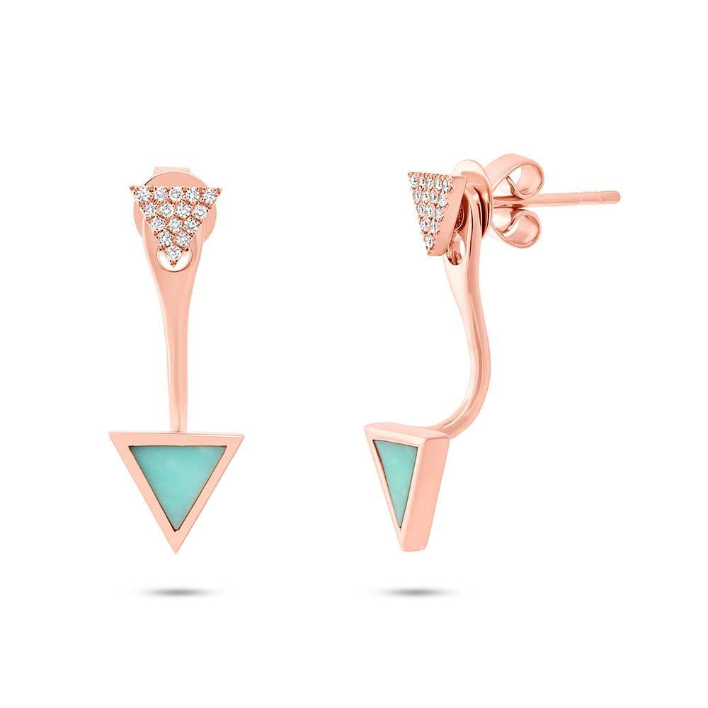 Diamond & 0.40ct Composite Turquoise 14k Rose Gold Triangle Earring Jacket with Stud