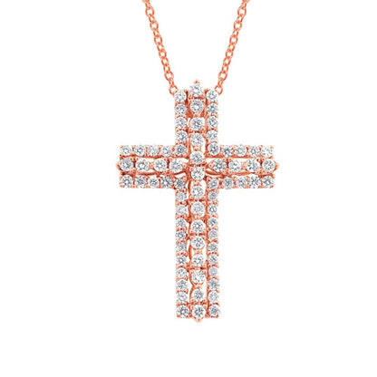 18k Rose Gold Diamond Cross Pendant - 1.43ct