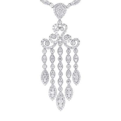 18k Classy White Gold Diamond Fancy Necklace - 13.87ct V0078