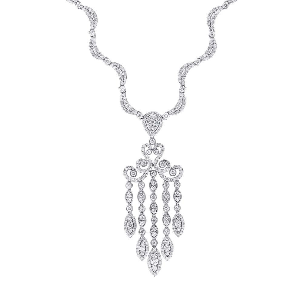 18k Classy White Gold Diamond Fancy Necklace - 13.87ct V0078