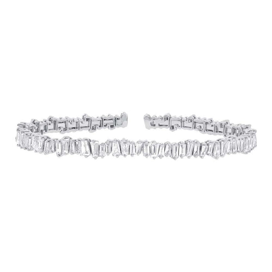 14k White Gold Diamond Baguette Bangle - 2.89ct