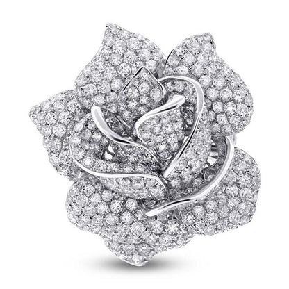 18k White Gold Diamond Flower Ring - 6.16ct