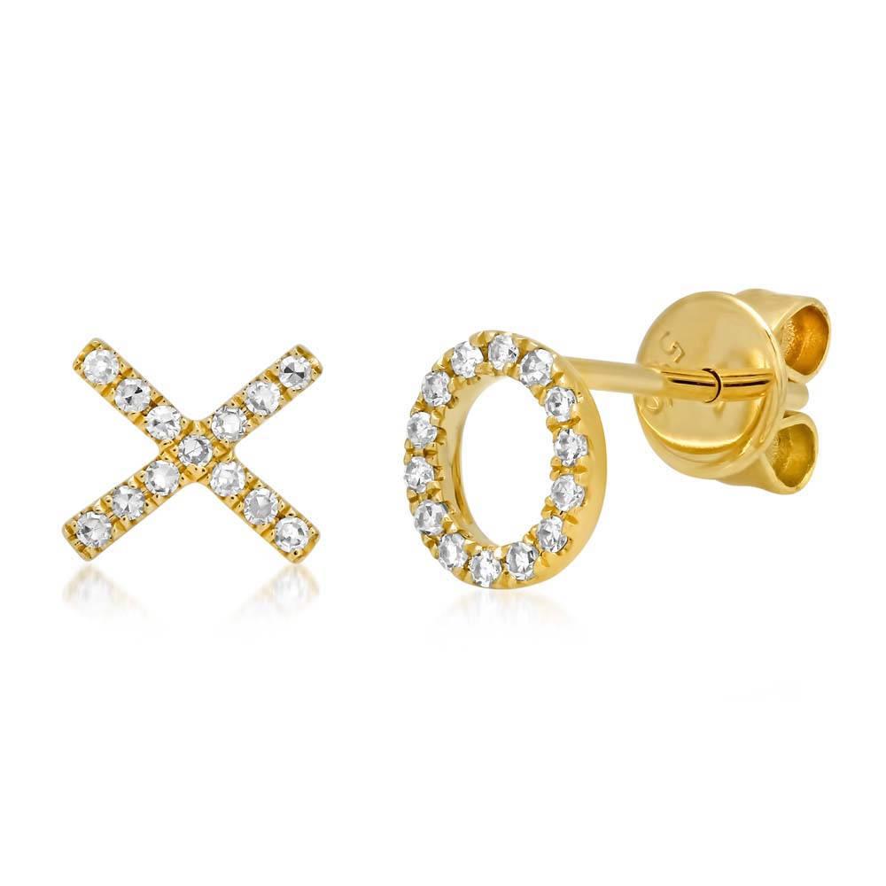 14k Yellow Gold Diamond &quot;XO&quot; Stud Earring