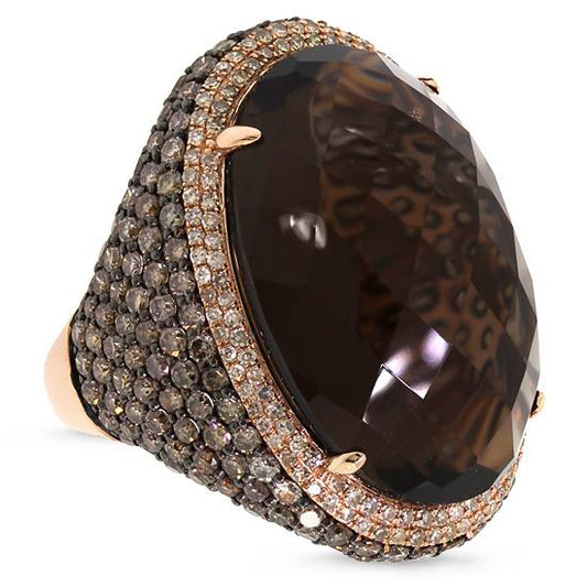 White & Champagne Diamond & 29.47ct Smokey Topaz 14k Rose Gold Ring - 4.41ct