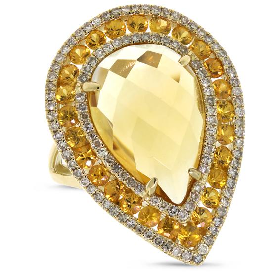 Diamond & 9.17ct Citrine & Yellow Sapphire 14k Yellow Gold Ring - 0.60ct