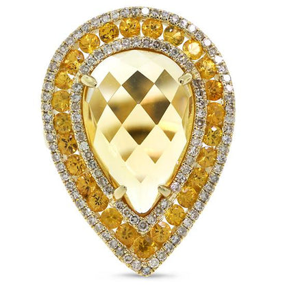 Diamond & 9.17ct Citrine & Yellow Sapphire 14k Yellow Gold Ring - 0.60ct