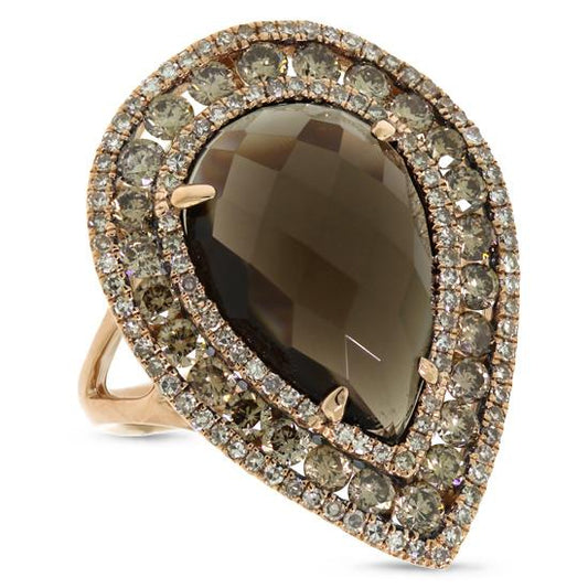 White & Champagne Diamond & 7.80ct Smokey Topaz 14k Rose Gold Ring - 2.07ct