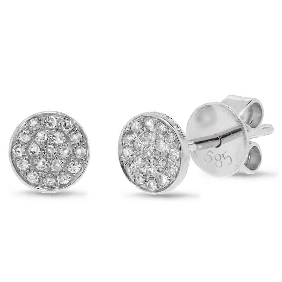 14k White Gold Diamond Pave Stud Earring