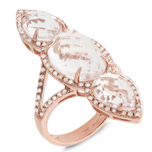 Diamond & 9.44ct White Topaz 14k Rose Gold Ring - 0.56ct