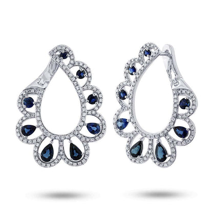 Diamond & 2.60ct Blue Sapphire 14k White Gold Earring - 1.18ct