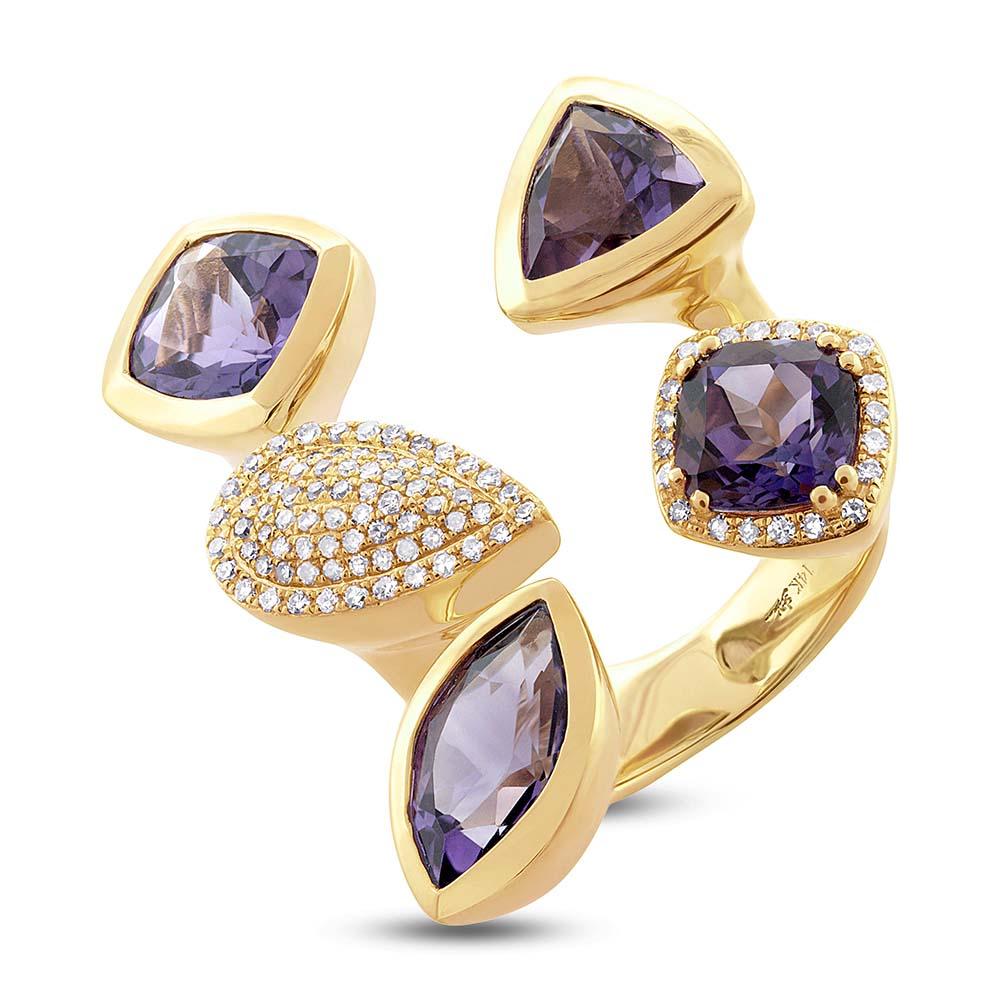 Diamond & 6.84ct Amethyst 14k Yellow Gold Ring - 0.44ct