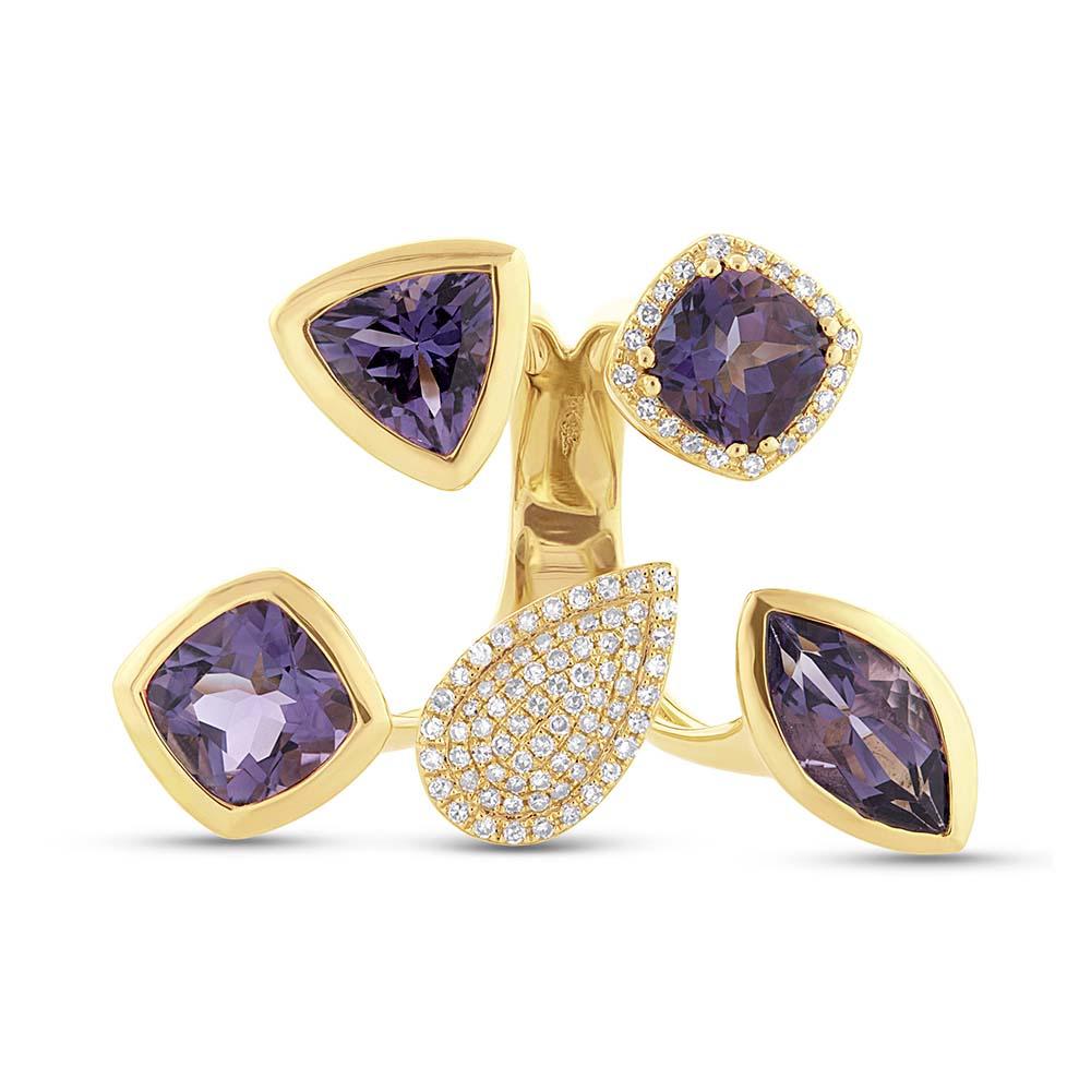 Diamond & 6.84ct Amethyst 14k Yellow Gold Ring - 0.44ct