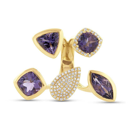 Diamond & 6.84ct Amethyst 14k Yellow Gold Ring - 0.44ct