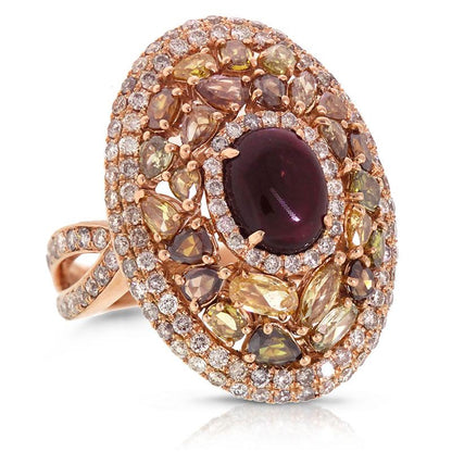 White & Fancy Color Diamond & 2.31ct Tourmaline 18k Rose Gold Ring - 3.87ct