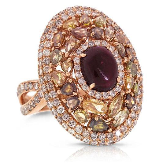 White & Fancy Color Diamond & 2.31ct Tourmaline 18k Rose Gold Ring - 3.87ct