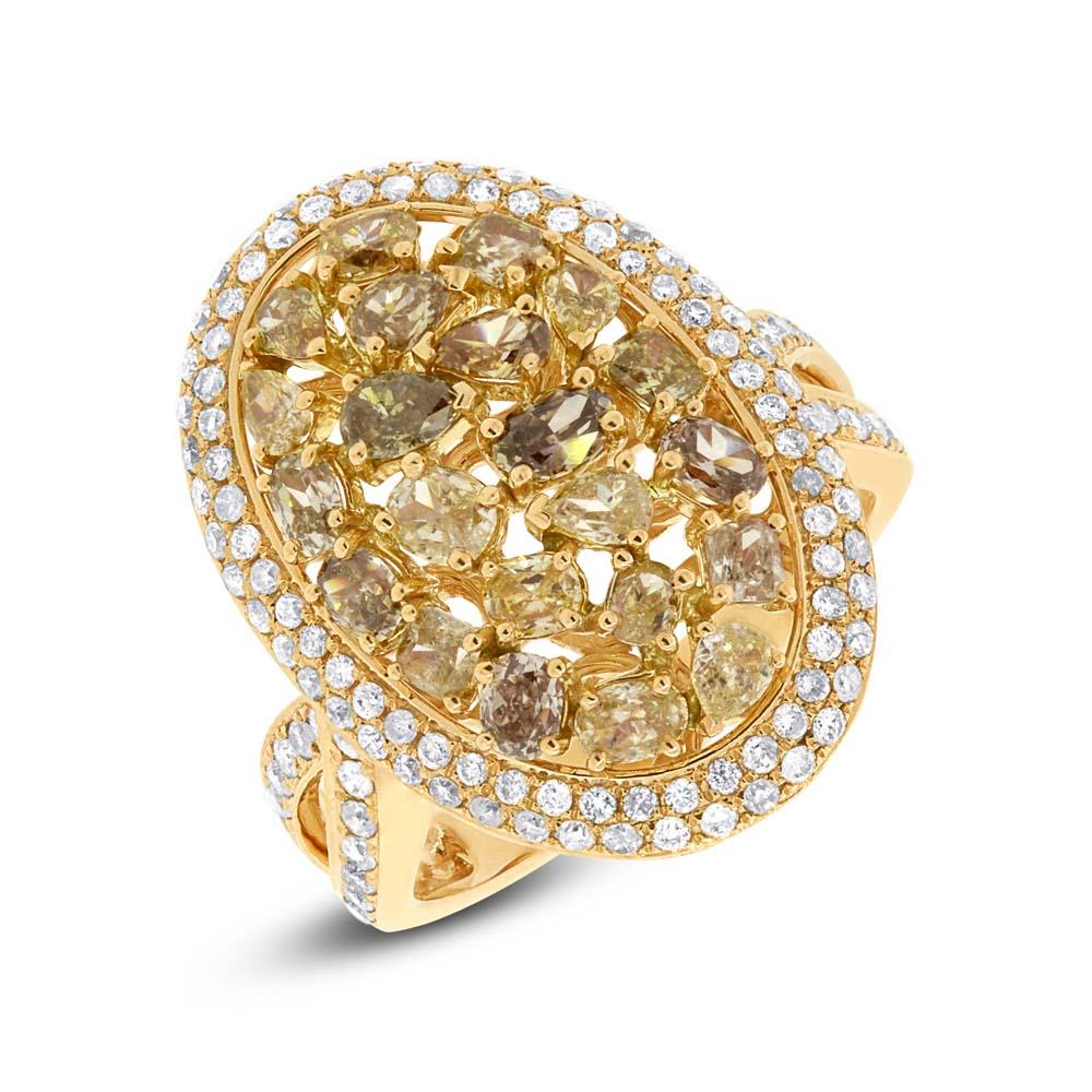 18k Yellow Gold White & Fancy Color Diamond Ring - 3.07ct