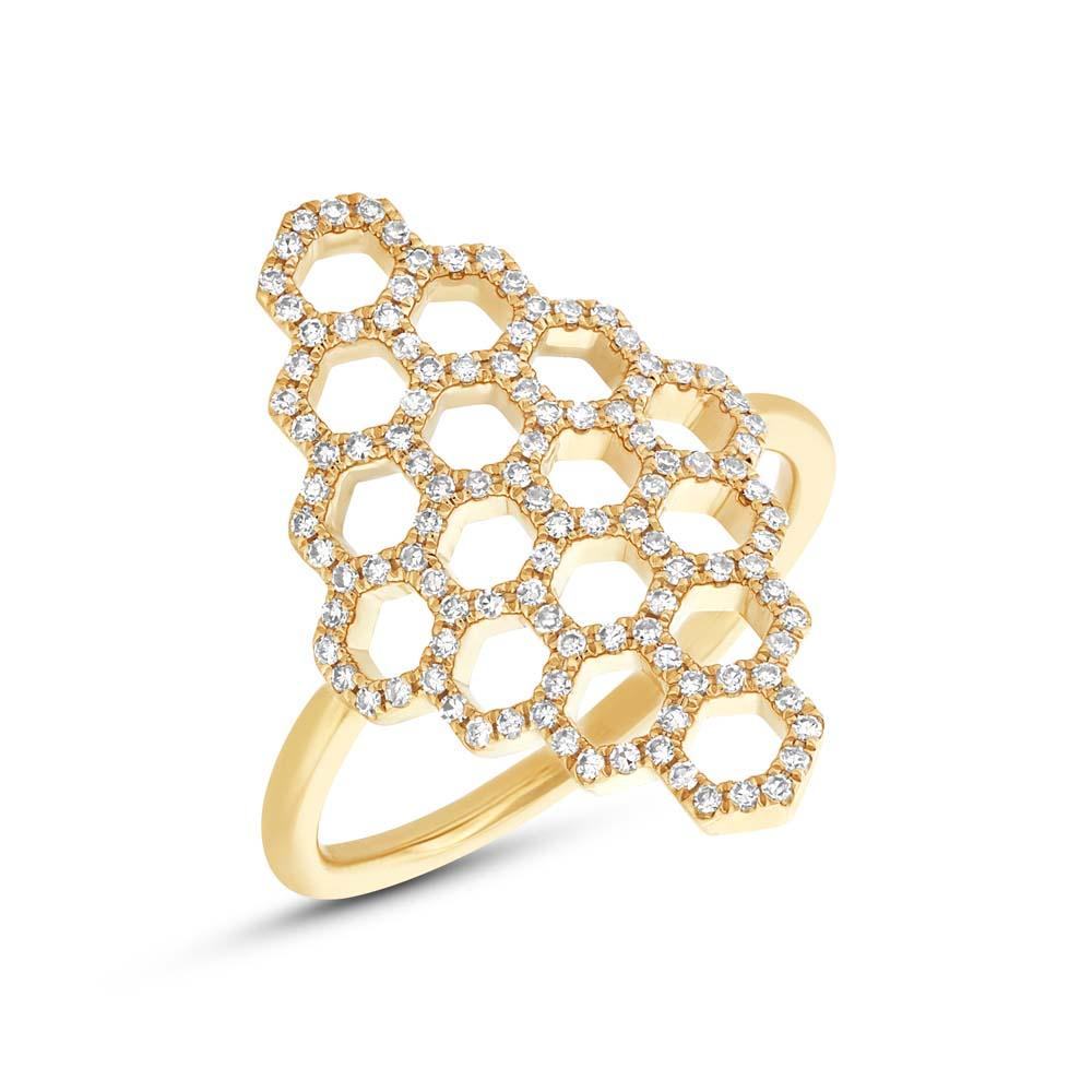 14k Yellow Gold Diamond Honeycomb Ring Size 5 - 0.30ct