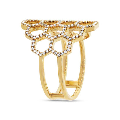 14k Yellow Gold Diamond Honeycomb Ring Size 6 - 0.47ct