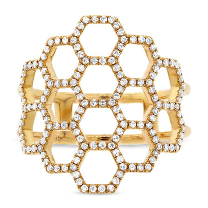 14k Yellow Gold Diamond Honeycomb Ring Size 6 - 0.47ct