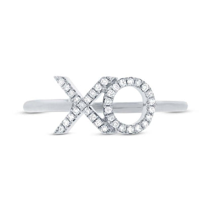 14k White Gold Diamond ''XO'' Ring Size 6 - 0.09ct