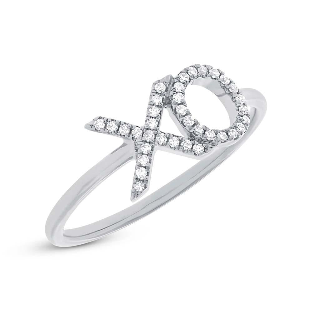 14k White Gold Diamond ''XO'' Ring Size 6 - 0.09ct