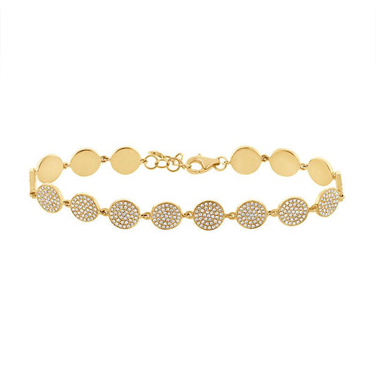 14k Yellow Gold Diamond Pave Circle Bracelet - 1.33ct