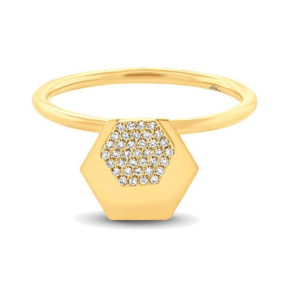 14k Yellow Gold Diamond Hexagon Ring - 0.08ct