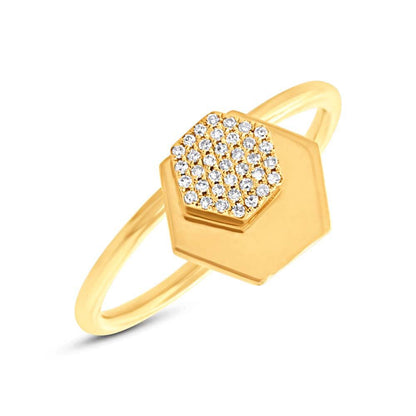 14k Yellow Gold Diamond Hexagon Ring - 0.08ct