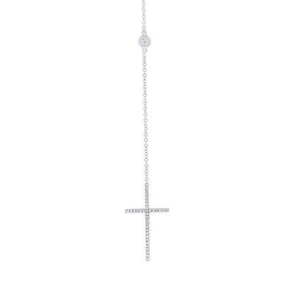 14k White  Classy Gold Diamond Cross Lariat Necklace - 0.49ct V0029