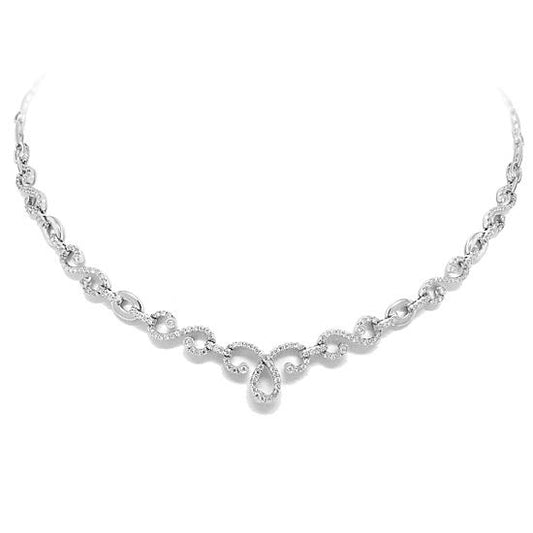 18k Classy  White Gold Diamond Necklace - 1.45ct V0081