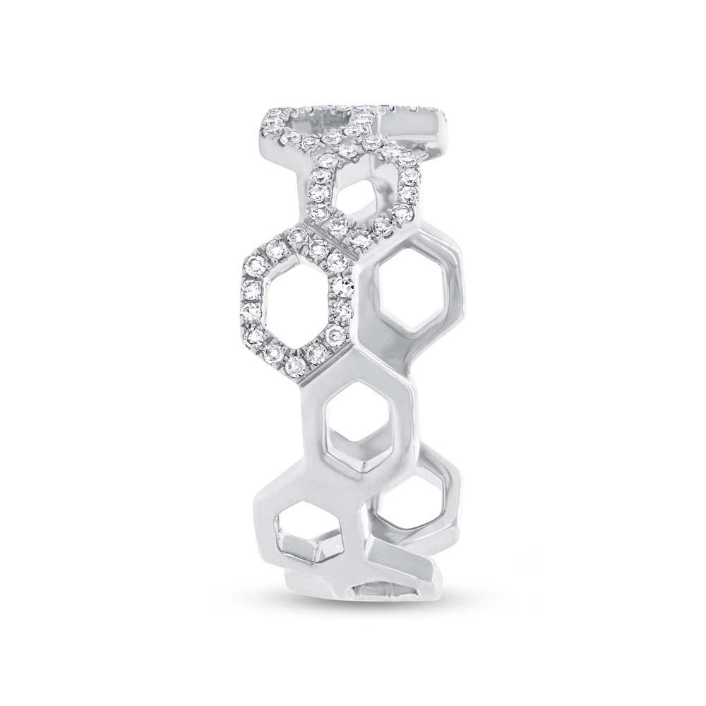 14k White Gold Diamond Hexagon Lady's Ring - 0.19ct