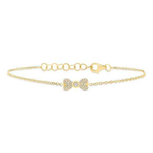 14k Yellow Gold Diamond Bow Bracelet - 0.11ct