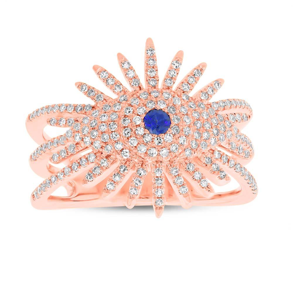 Diamond & 0.08ct Blue Sapphire 14k Rose Gold Eye Ring